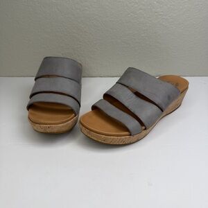 Kork-Ease Women’s Menzie Triple Strap Slip-On Leather Cork Wedge Sandals Size 8